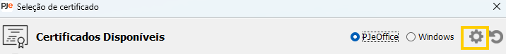 Ícone de configurações do PJe