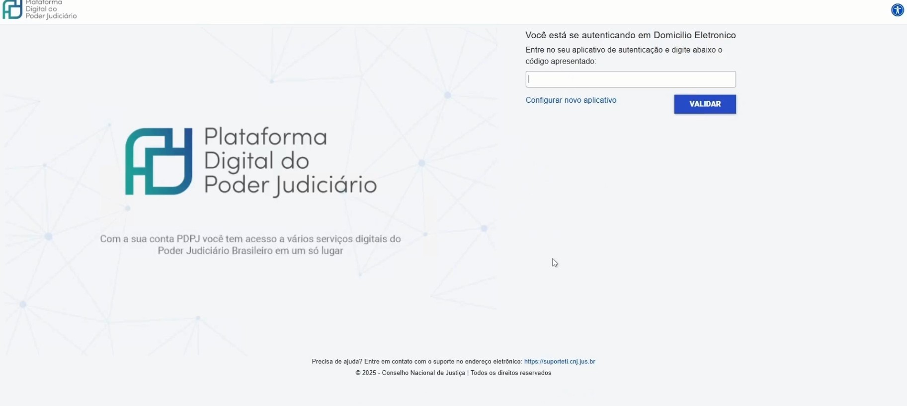 Tela de login do Domicílio Eletrônico
