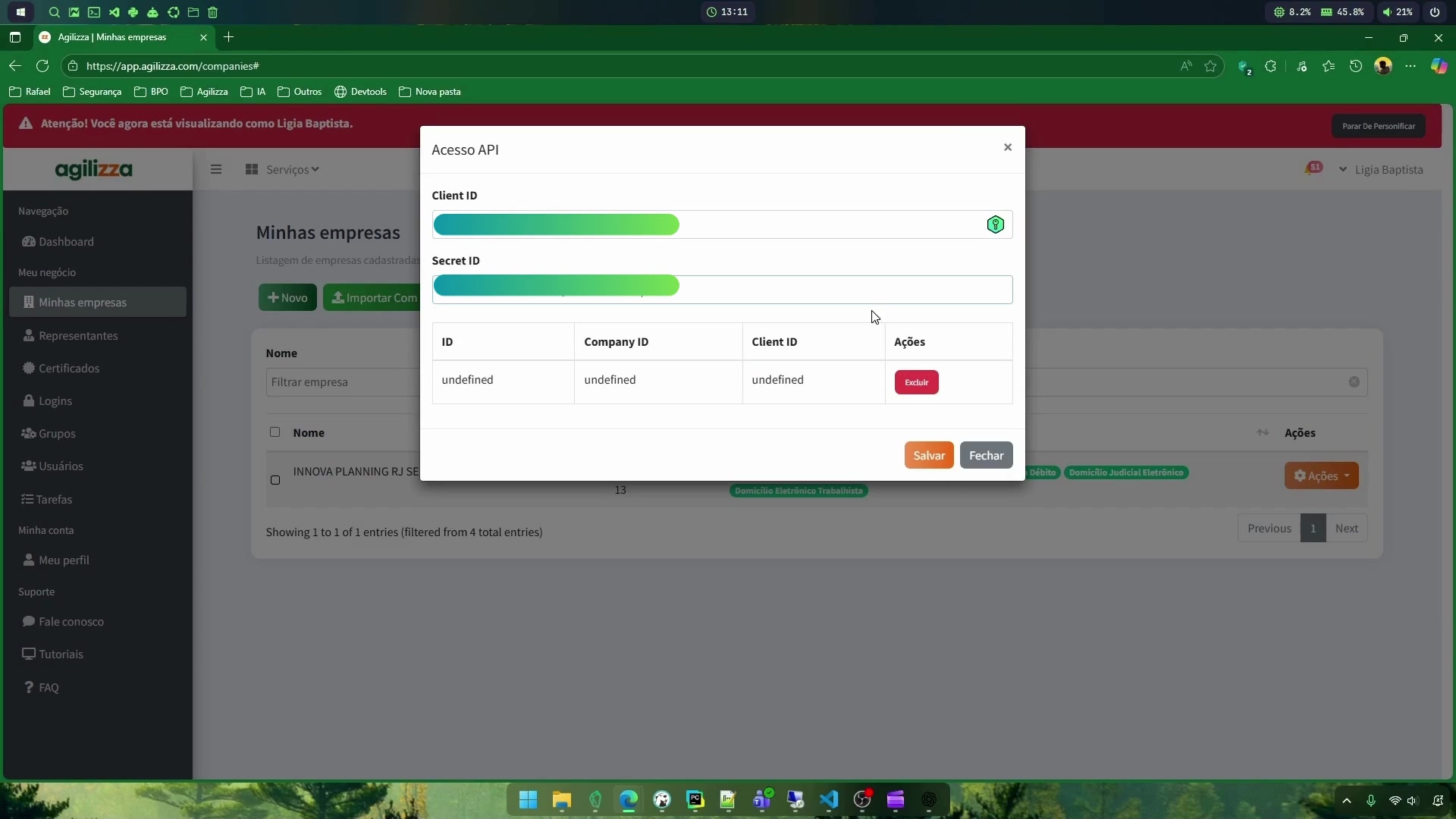 Inserir Client e Secret